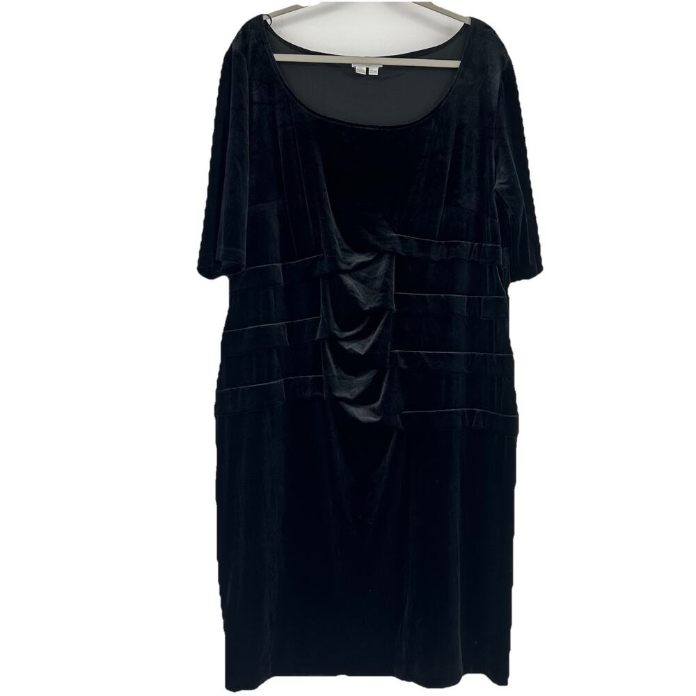 Vintage London Times Black Velvet Dress Half Sleeves Knee Length Size 22W
